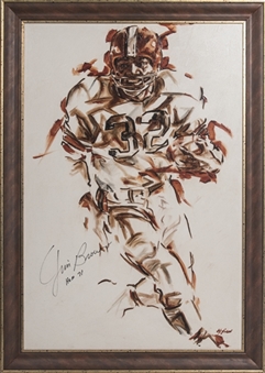 Jim Brown Signed Original Painting on Canvas In 29 x 40 Framed Display (JSA)
